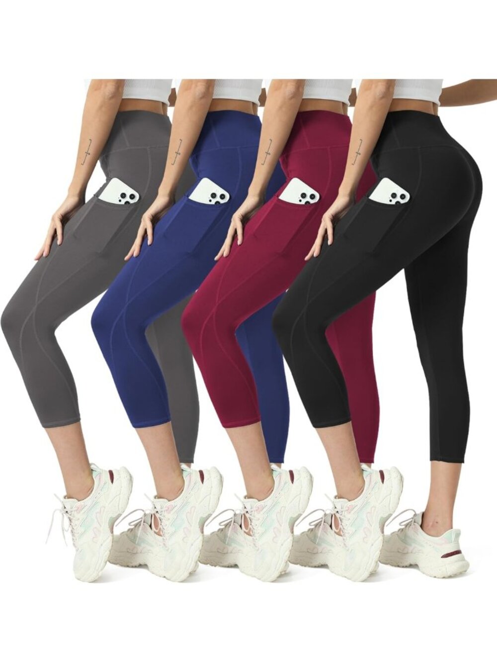 High Waisted Capri Leggings for Women with Pockets - Yoga & Gym Workout Pants